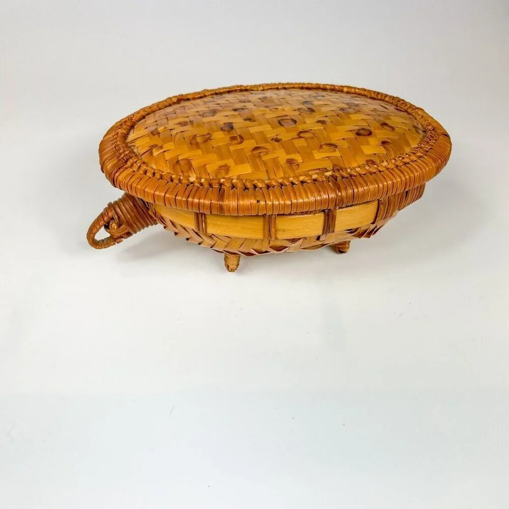 Woven Wicker Turtle Basket Box Lid Tortoise Rattan